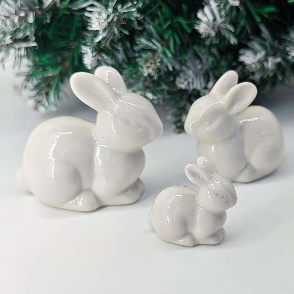 Easter Table Decorations,3Pcs Ceramic Bunny Figurine Easter Spring Decorative Mo