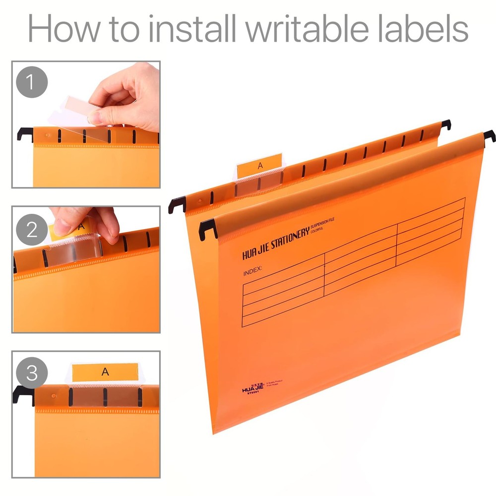 12 Pcs Orange A4 Hanging File Folders, Waterproof, Adjustable Tabs, Inserts