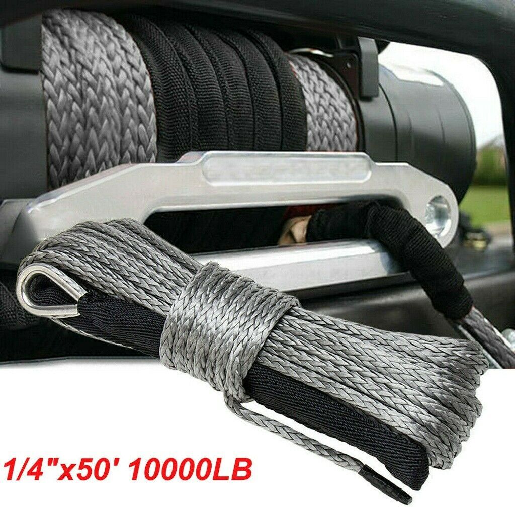1/4"x50' 10000LBS Synthetic Winch Rope Line Recovery Cable 4WD ATV UTV w/ Sheath