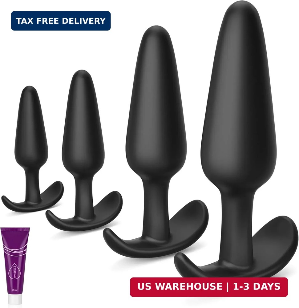 4PCS Silicone Anal Butt Plug Set, Beginner to Advanced, Trainer Kit with Flared