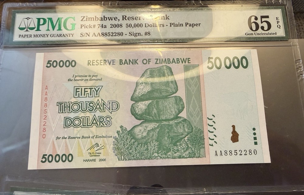✨ Zimbabwe 2008 50,000 Dollars — Gem Uncirculated Sequential Pair ✨