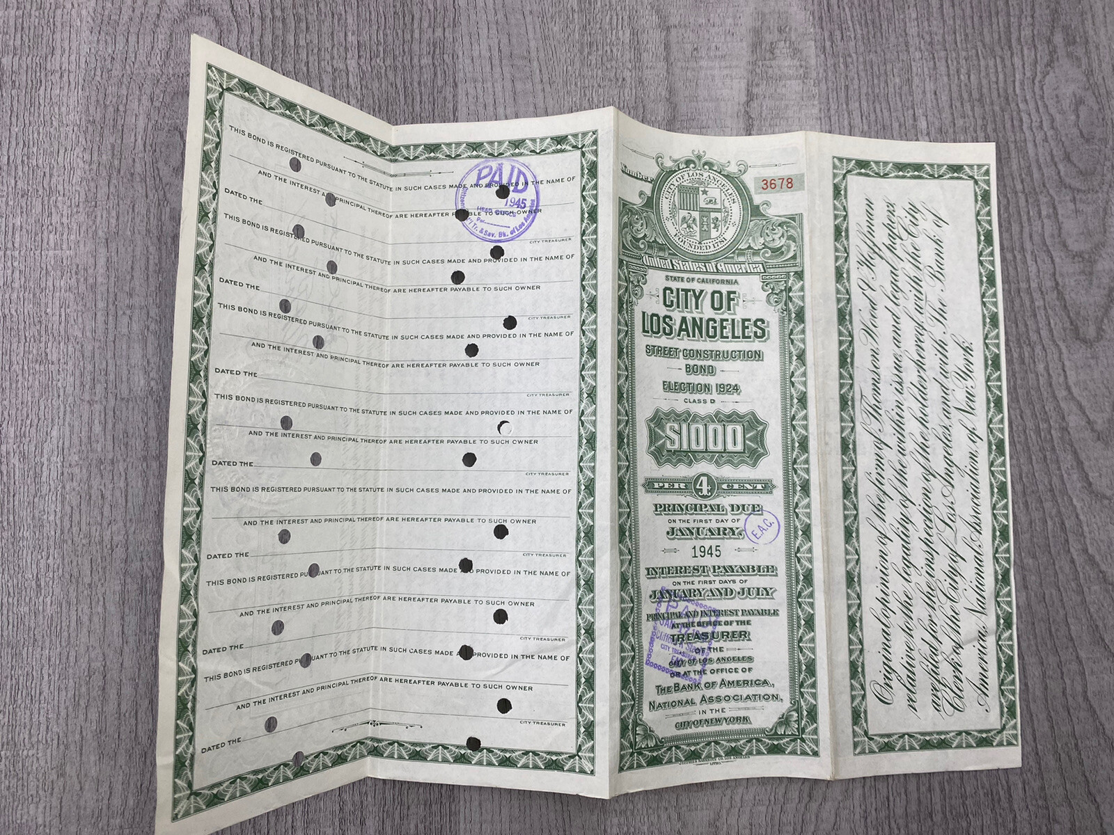 1924 California City of Los Angeles - Street Construction Bond Election 1924