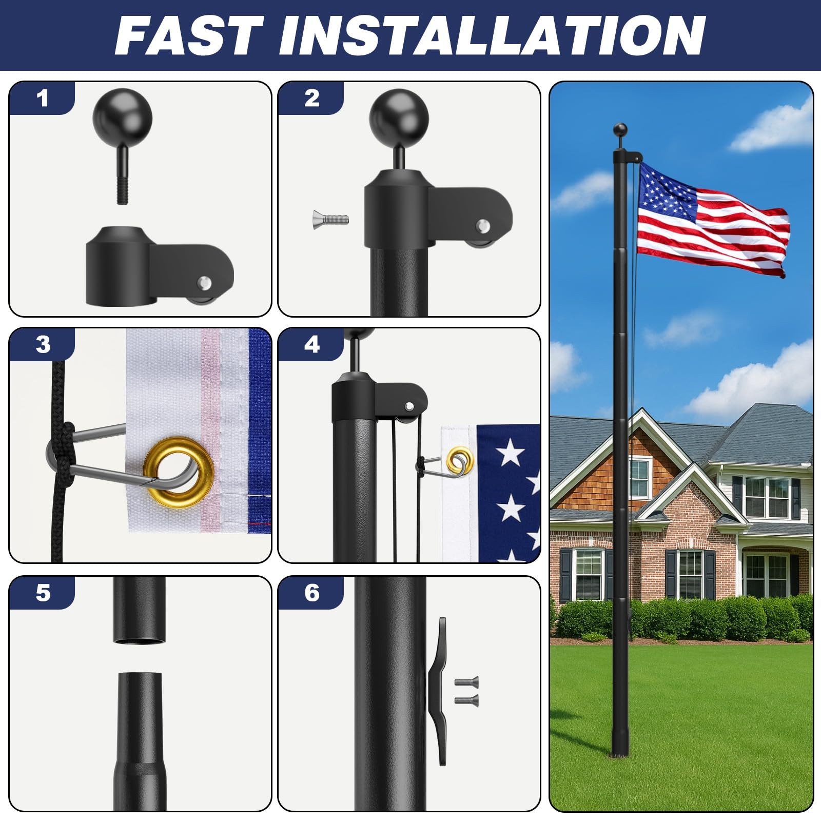 Heavy Duty Flag Pole, 25FT 12 Gauge Extra Thick Aluminum Flagpole Kit, 100MPH