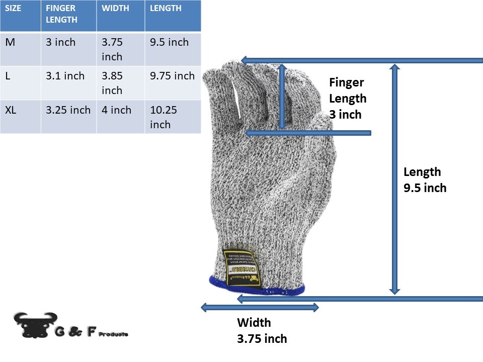 G & F 57100 CutSHIELD Classic Kitchen Cut & Slash Resistant Gloves, Grey, 1 Pair
