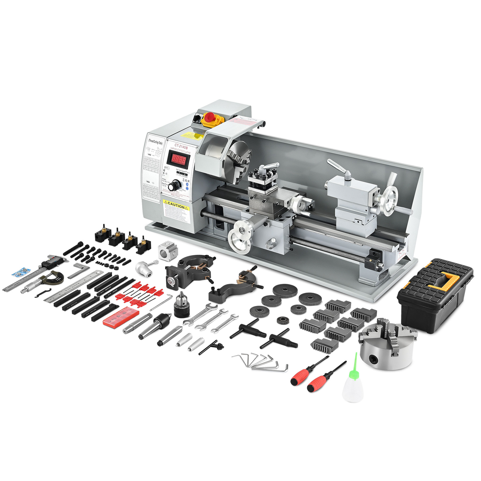 CREWORKS 8x16" Mini Metal Lathe Brushless 1100W 2250rpm 2-Chucks Tool Bundle