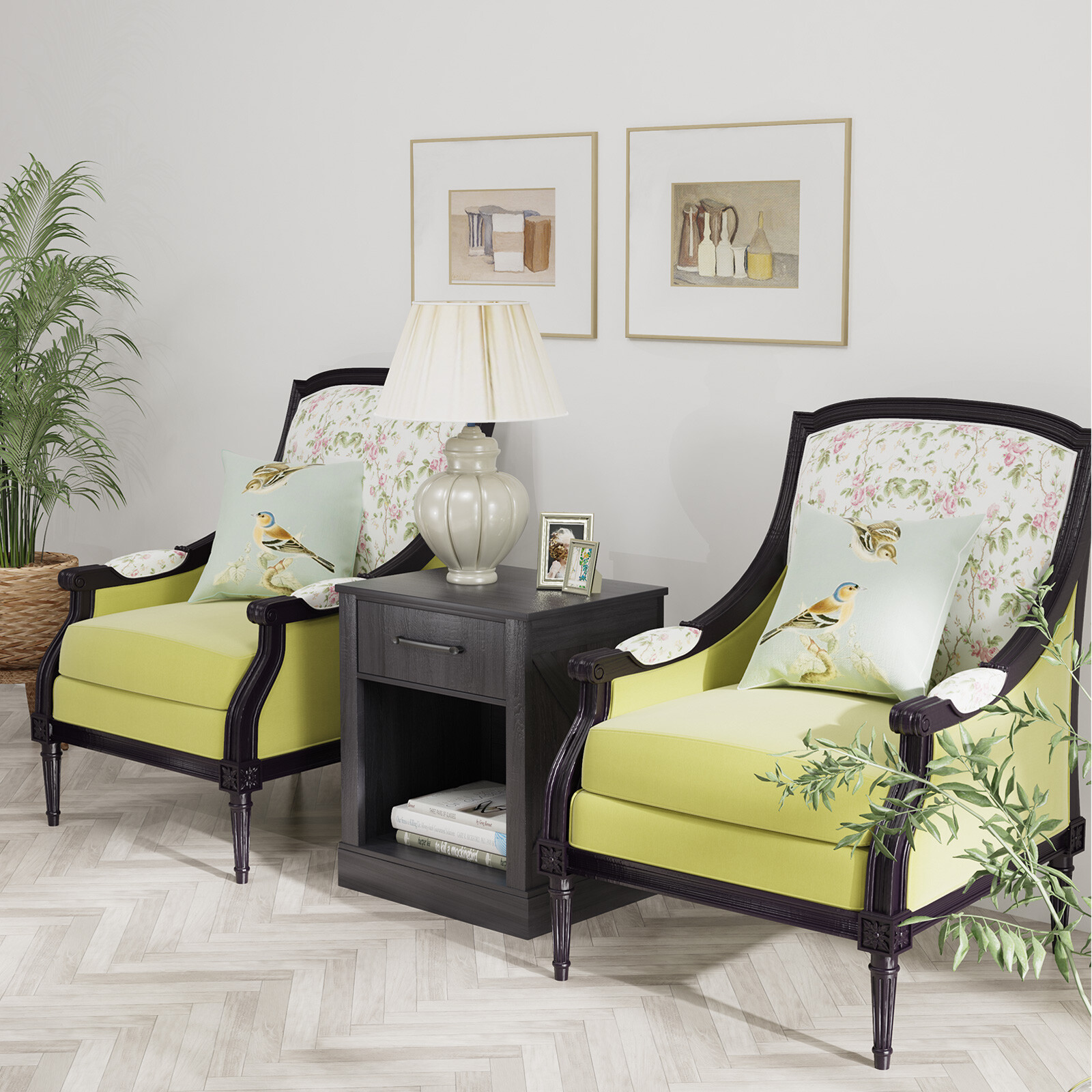 Nightstand with Drawer and Shelf Rustic Wooden Bedside Table Bedroom Black