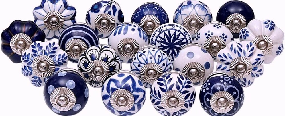 Indian 20 PC Painted Colorful Cermic Door Knobs Pull Handles Cabinet Hand