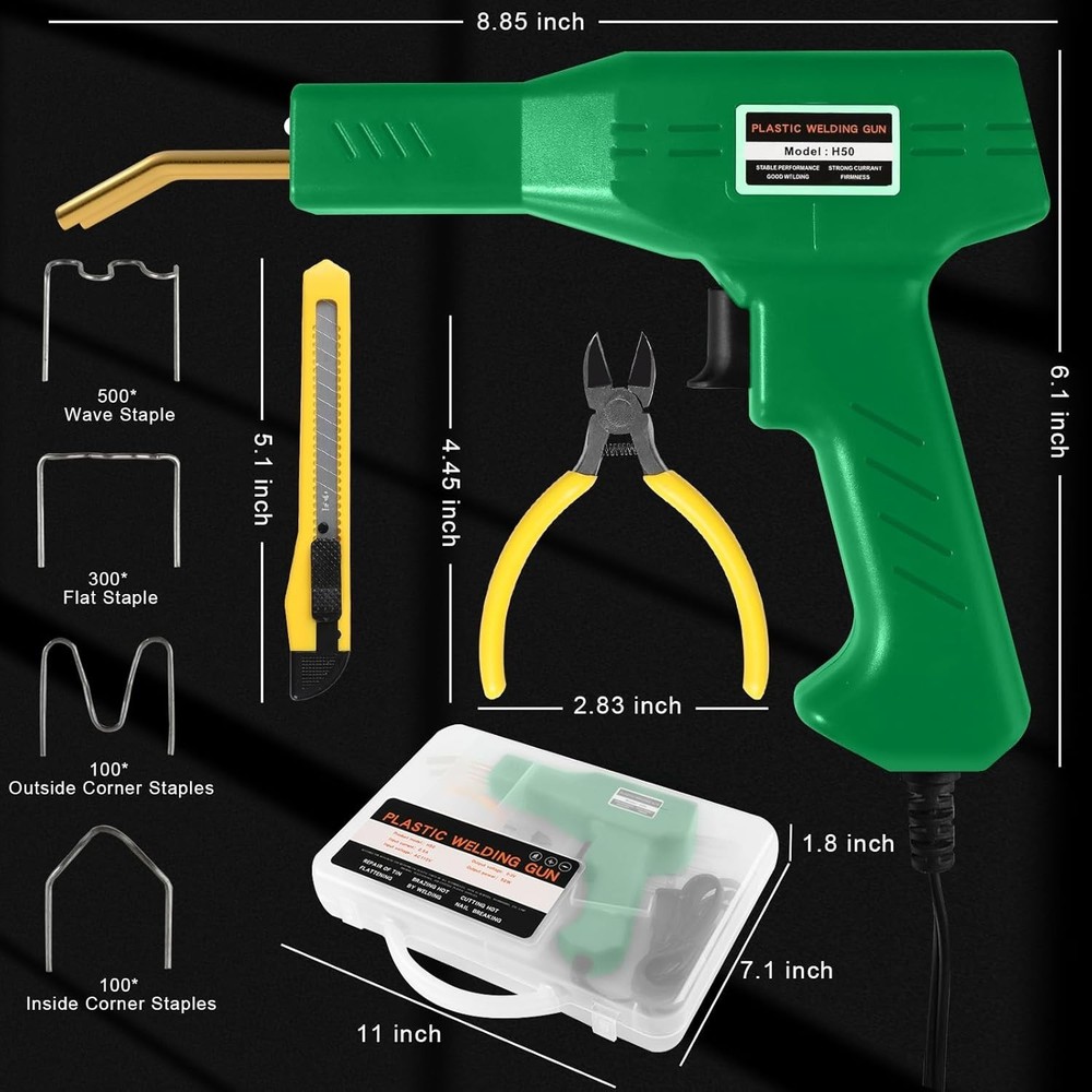 Plastic Welding Kit with 1000 Staples - Quick, Versatile, Portable