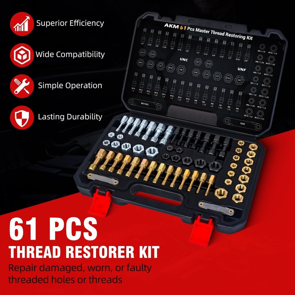 AKM 61Pcs Thread Restorer Kit,Rethread Repair Tool