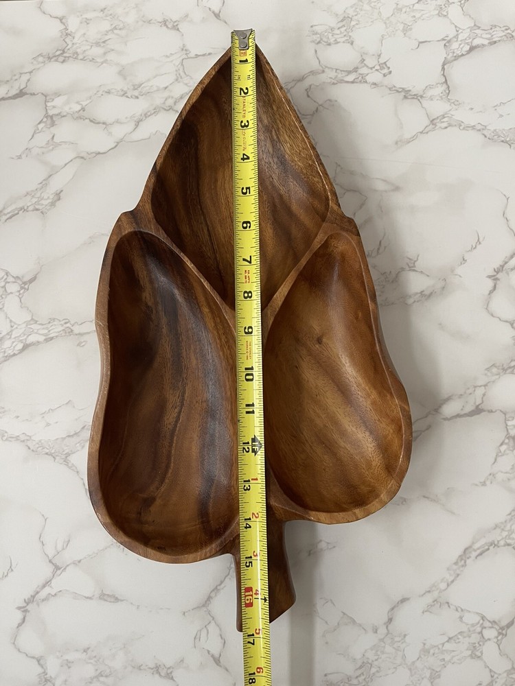 Solid Wood Leaf Shaped Divided Tray Serving Dish 3 Section MCM Philipines