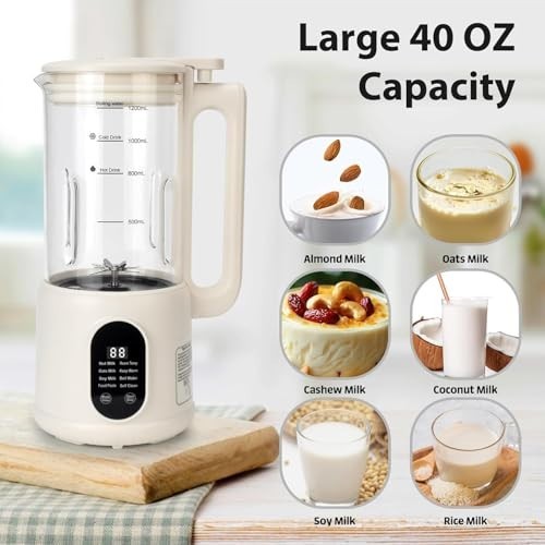 40 Oz Nut Milk Maker - 8-in-1 Automatic Plant-Based Milk Machine, Timer, Auto-Cl