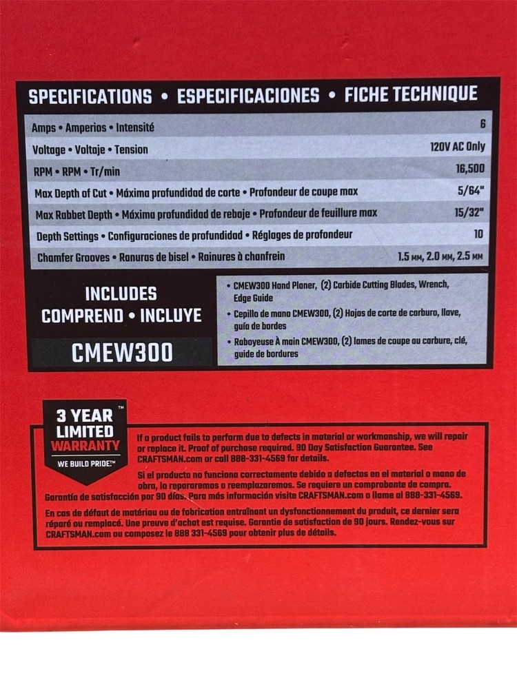 CRAFTSMAN CMEW300 HAND PLANER KIT