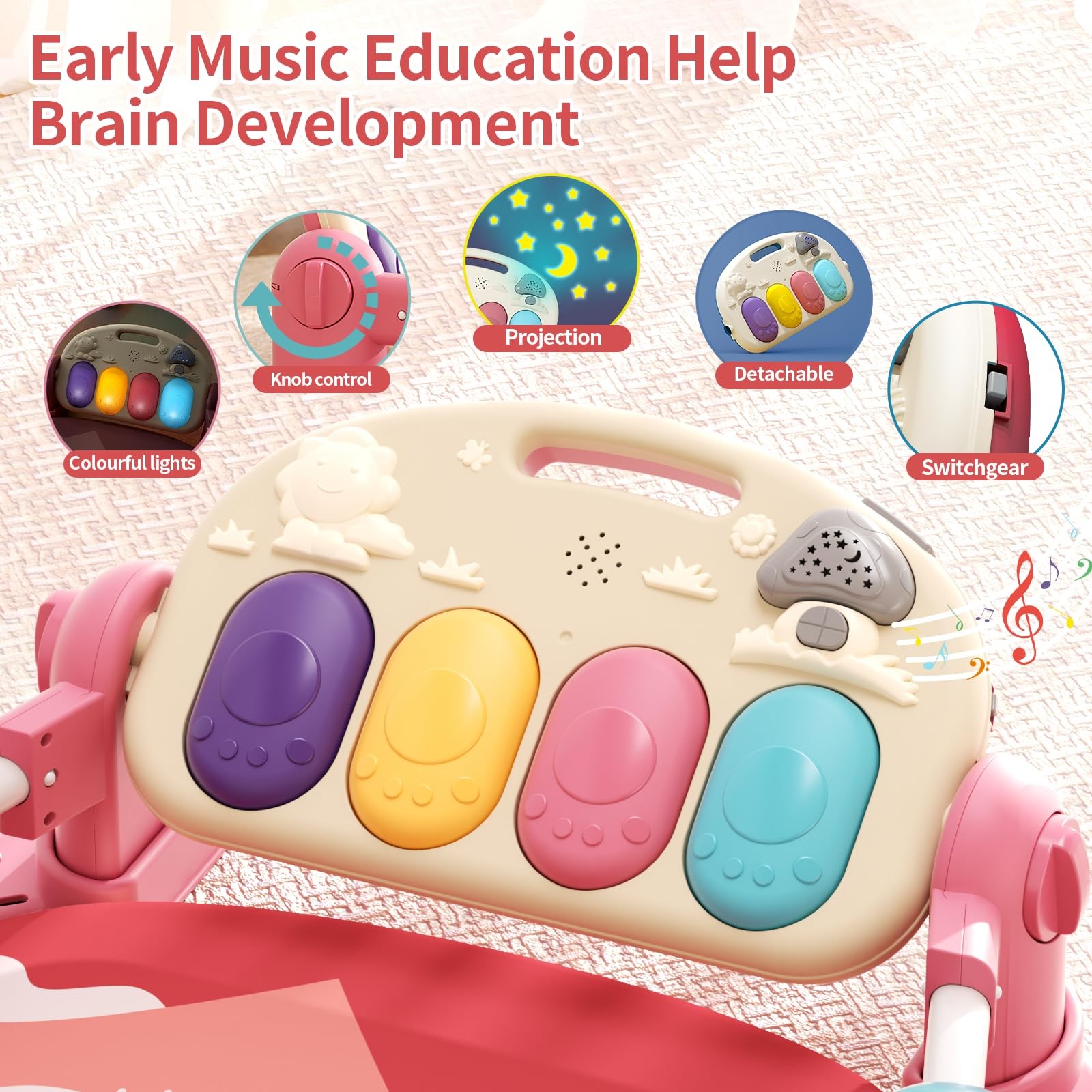 Baby Gym with Musical Piano,Baby Play Mat Tummy Time Baby Activity Gym Mat wi...