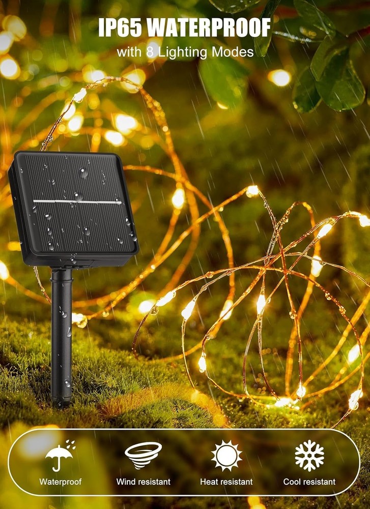 66ft Adjustable Solar String Lights with 8 Lighting Modes - Perfect for Weddings