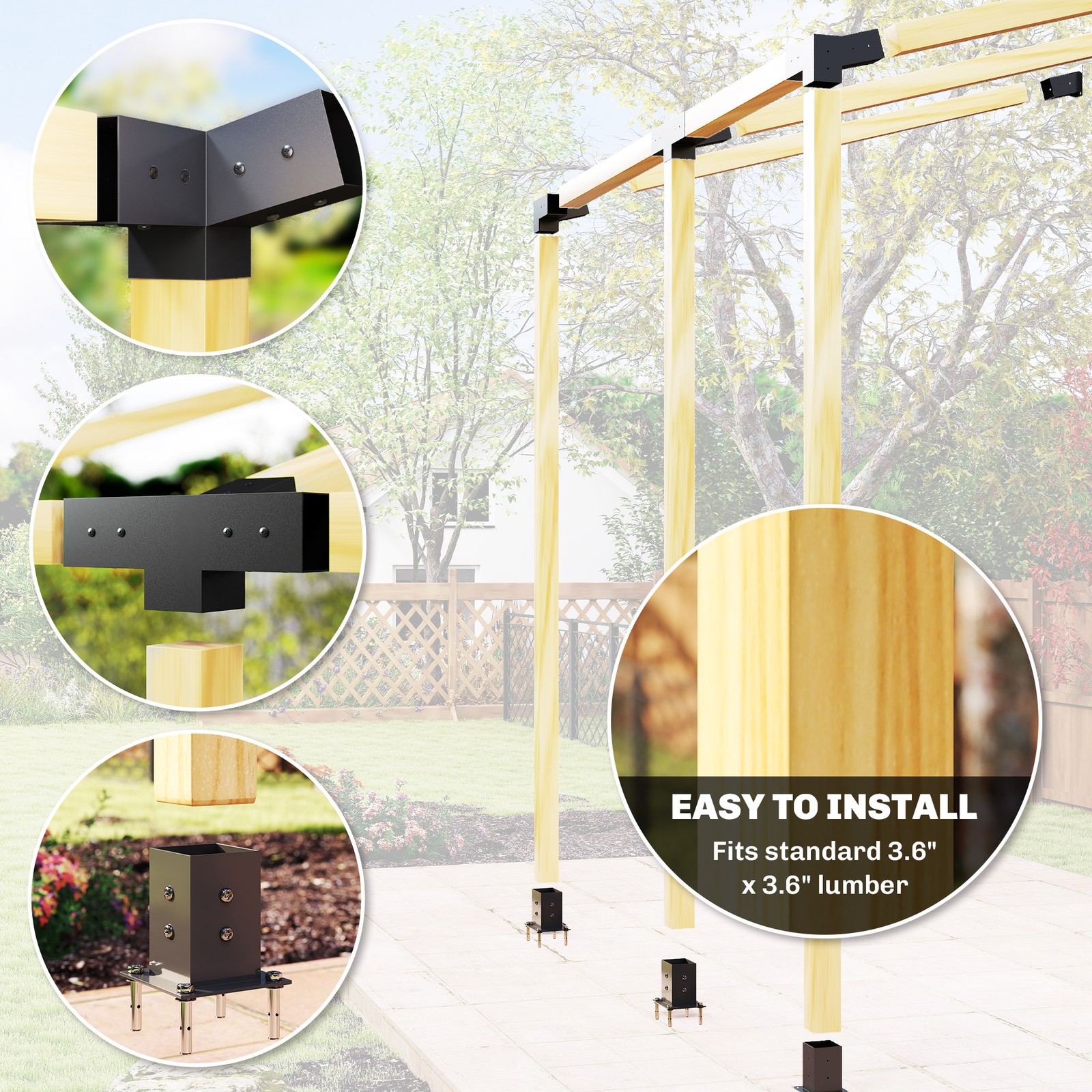 Pergola Brackets, 15° Slanted Roof Pergola Bracket Kit, Black