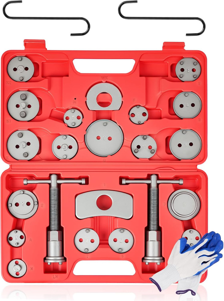 27Pcs Brake Caliper Wind Back Tool Kit Piston Compressor Pad Replacement Set Red