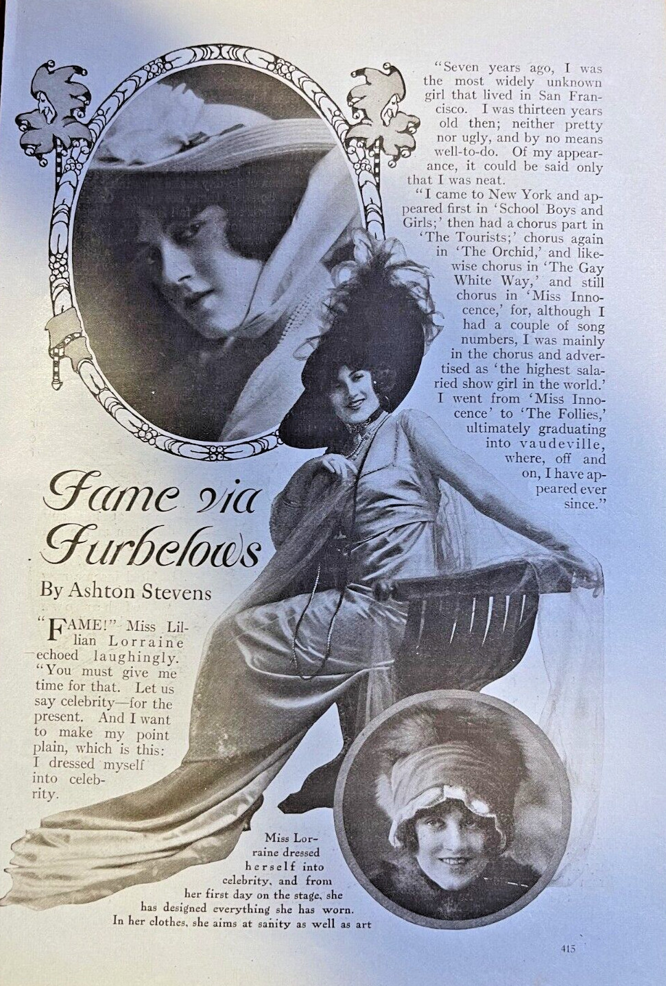 1914 Actress Lillian Lorraine illustrated