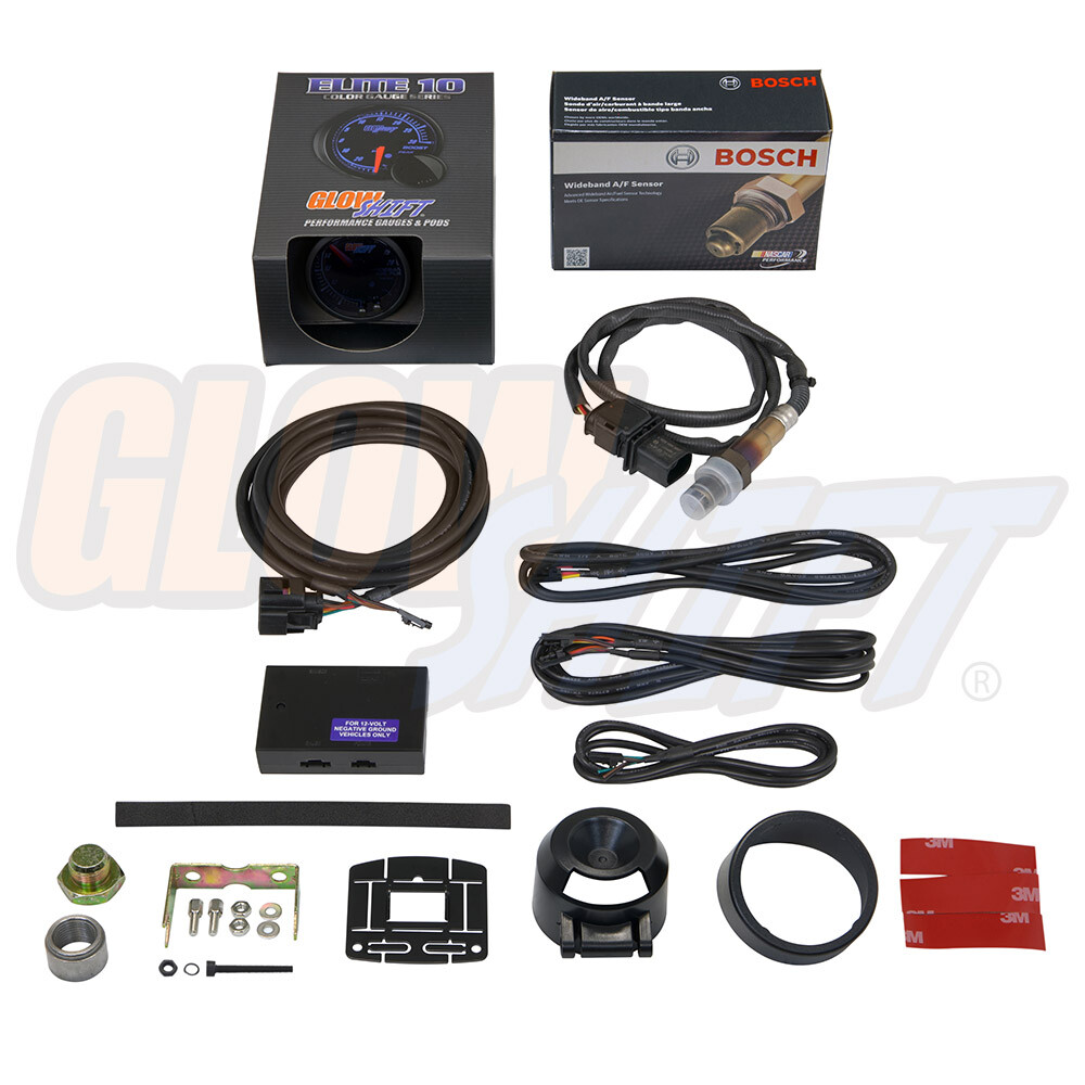 GlowShift Elite 10 Color Wideband Air Fuel Ratio AFR Lambda Gauge w Data Logging