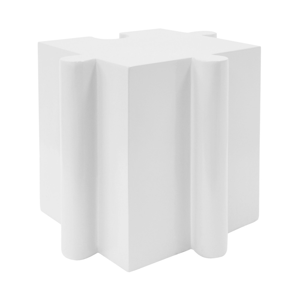 White Modular Puzzle Side Table w/ Convex Edge for Indoor & Outdoor