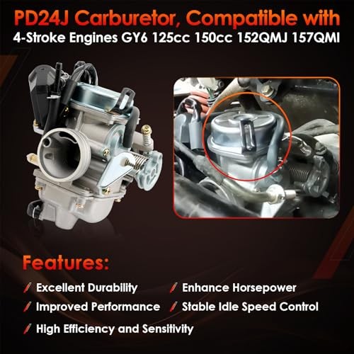 PD24J Carburetor, Compatible with 4-Stroke Engines GY6 125cc Carburetor Only