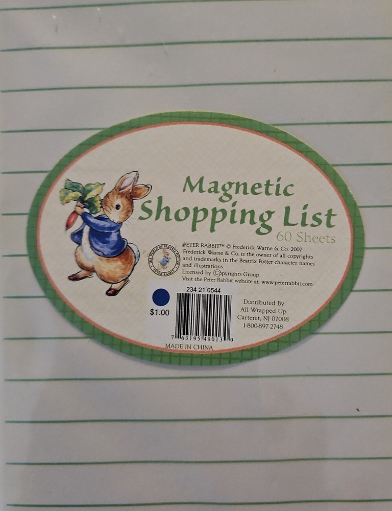 Peter Rabbit magnetic shopping list, NIP