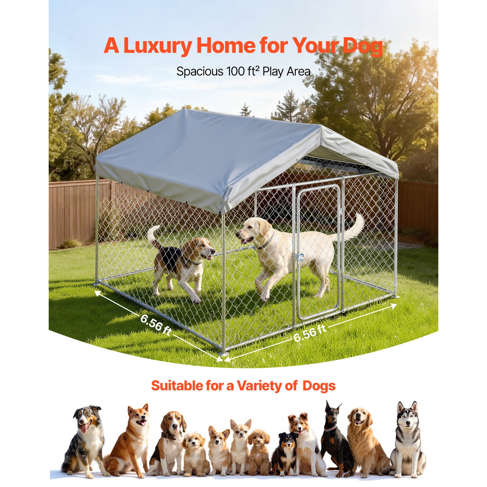 Uimoso Spacious Outdoor Dog Kennel with Lockable Door & Weatherproof Cover