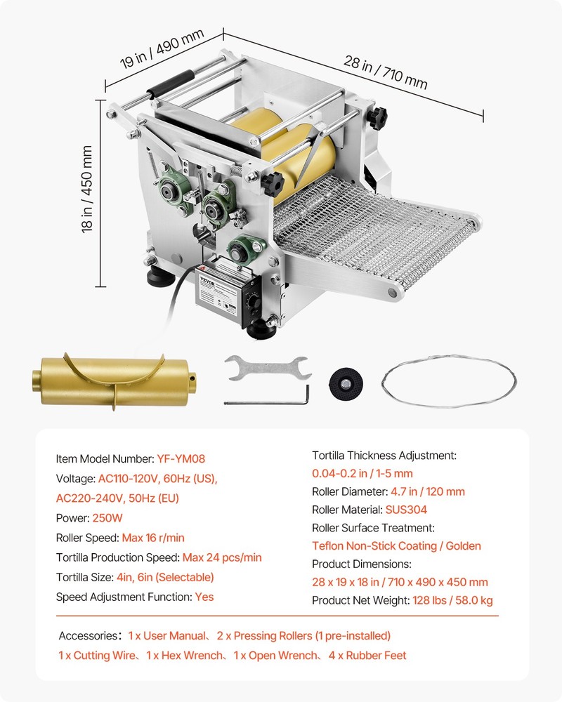 VEVOR Electric Tortilla Maker Automatic Corn Tortilla Making Machine (4 + 6 in)
