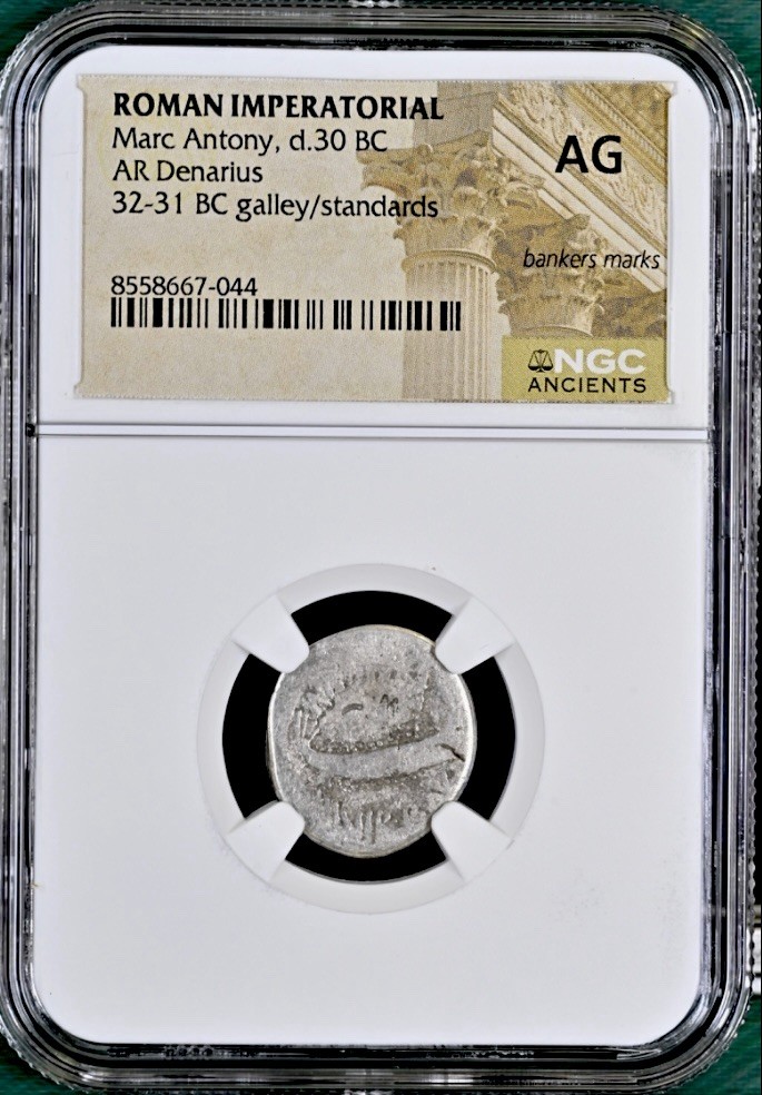 Marc Antony Silver Denarius 30BC Roman Imperatorial NGC Graded Legionary Genuine