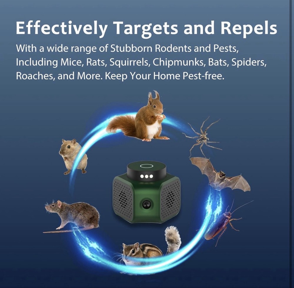 Ultrasonic Pest Repeller Strobe Light Variable Frequency 4-in-1 Modes