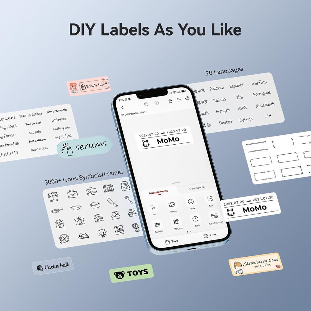 D11 New Version Label Maker Machine with Tape,300Dpi Bluetooth Label Printer, Po
