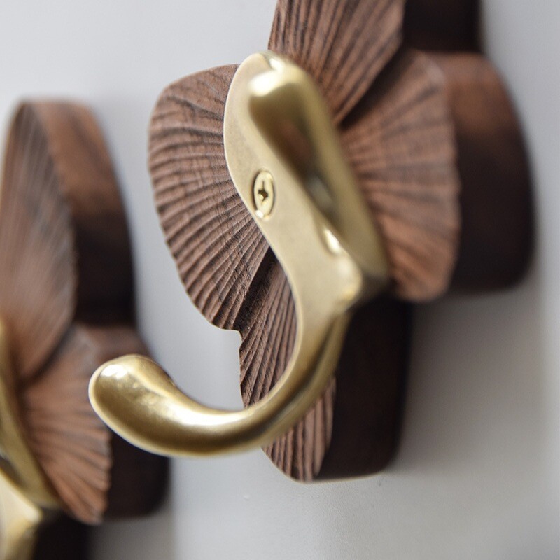 Butterfly Solid Wood Creative Walnut Traceless Adhesive Coat Door Clothes Hook.