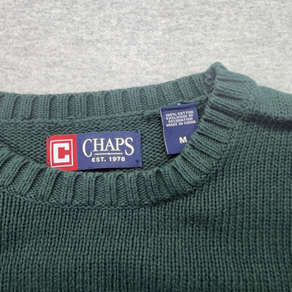 Chaps Men's Medium Green Cotton Crewneck Pullover Knit Logo