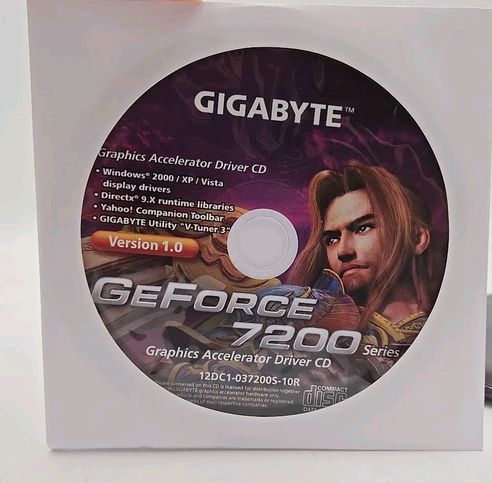 CD GeForce 7200 Series Version 1.0 Accelerator Driver CD Gigabyte & Manual