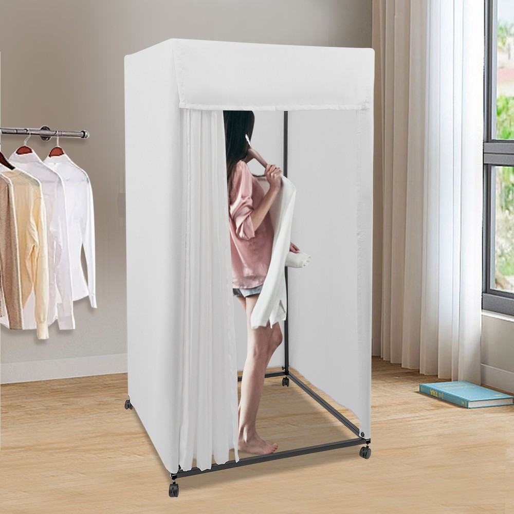 Portable Rectangular Dressing Room 4-Wheels Freestanding Movable Fitting Room