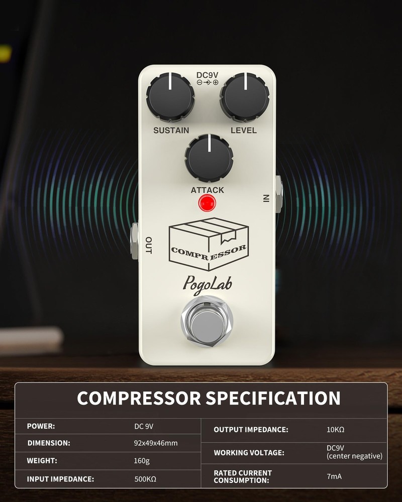Pogolab Compressor Pedal, Guitar Pedal Compressor, Mini