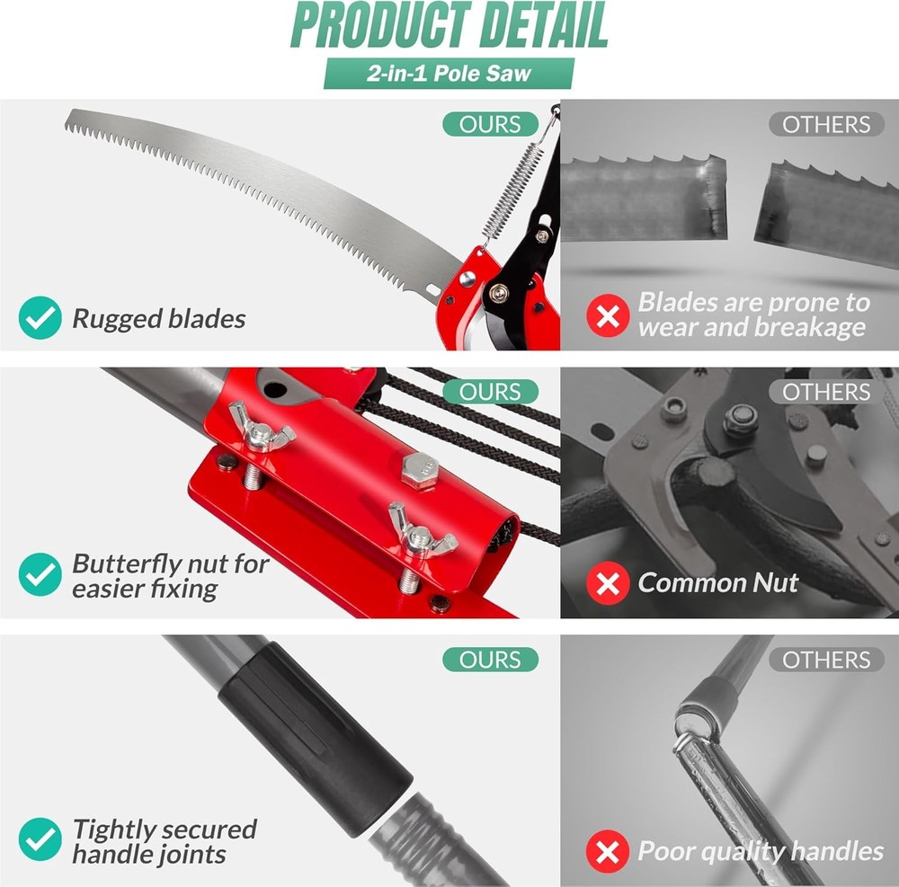 Suchtale 10FT Pole Saw for Tree Trimming, Manual Tree Pruner