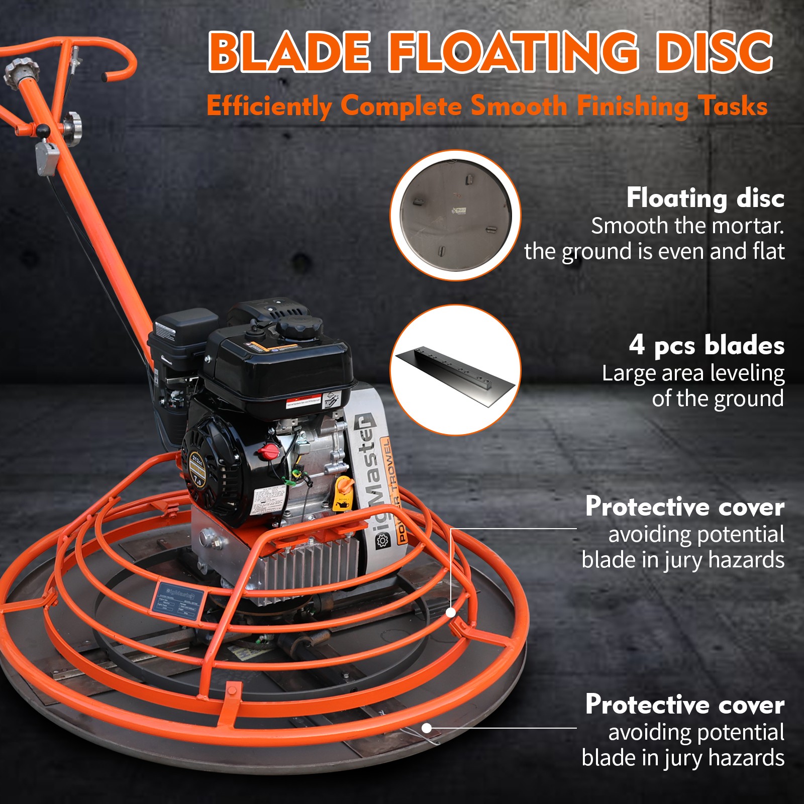 7HP Gas Power 39.37" Cement Surface Finishing Power Trowel Machine w/Float Pan