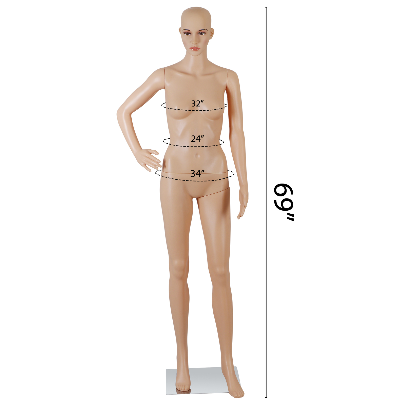 69 Inch Female Mannequin Full Body Dress Form Detachable Mannequin Stand w/Base
