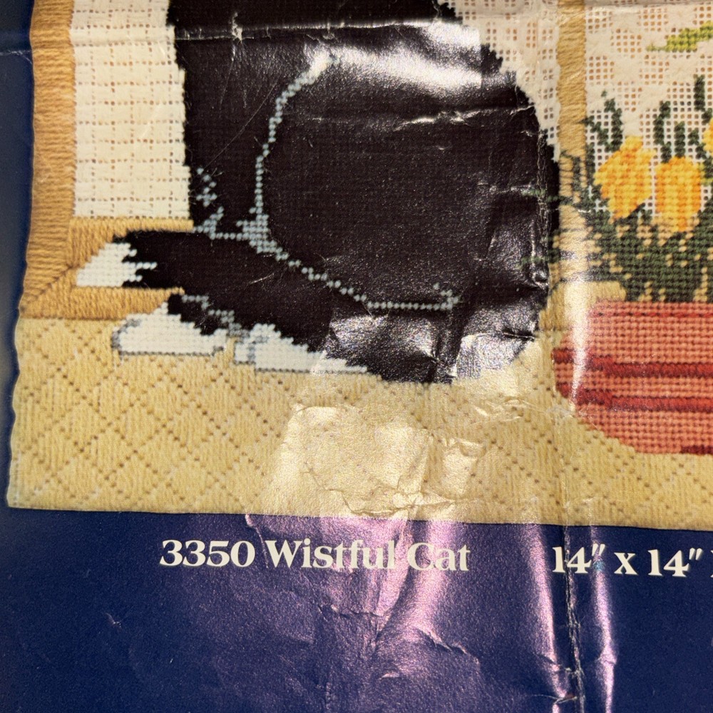 Creative Expressions Wistful Cat Needlepoint Kit 14x14 Vintage 1982 Started