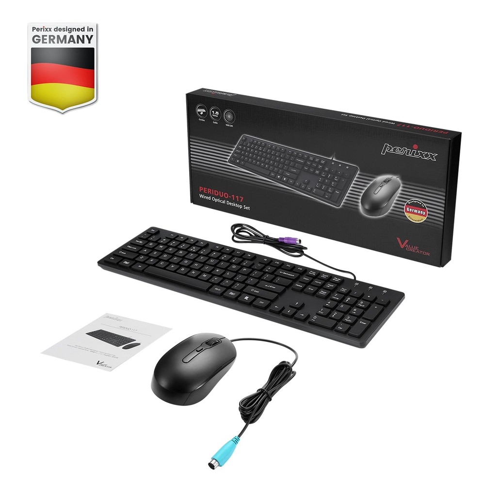 Wired Standard PS2 Keyboard Mouse Combo Full-Size Layout PERIDUO-117P
