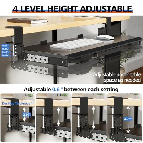 Large Height Adjustable Keyboard Tray with Sturdy C-Clamp Height adjustable