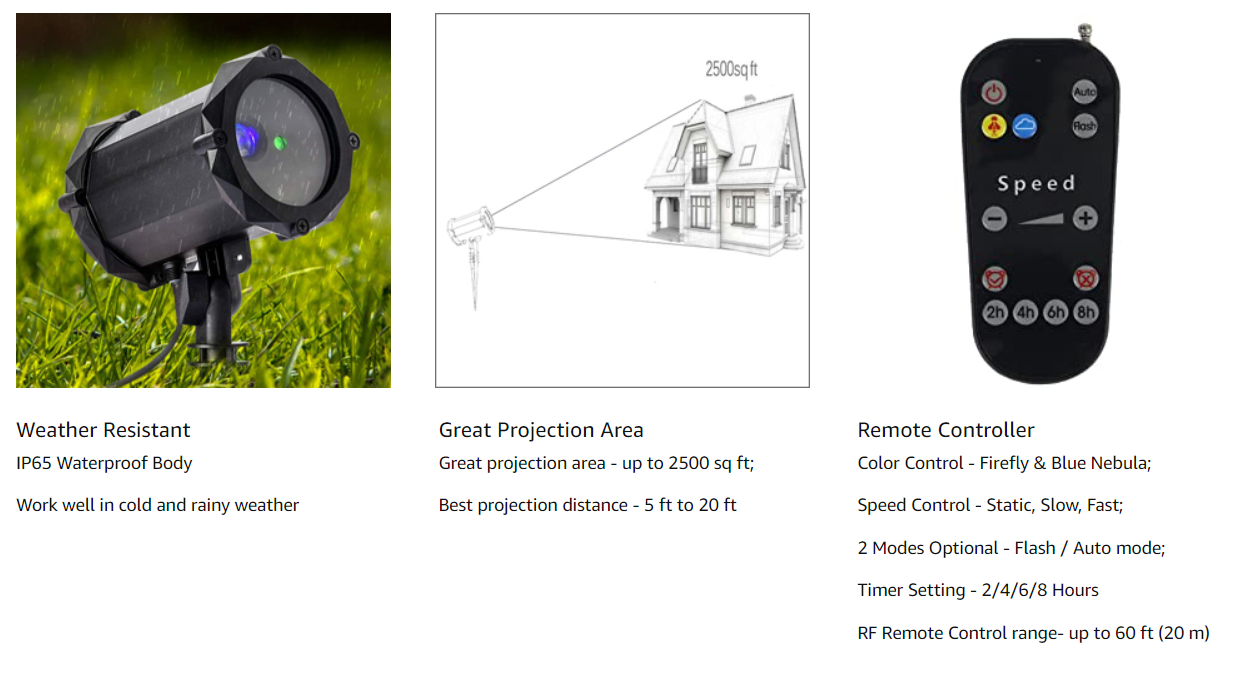 Laser Projector Lights Christmas Lights for Home Garden RED BLUE & GREEN Colour