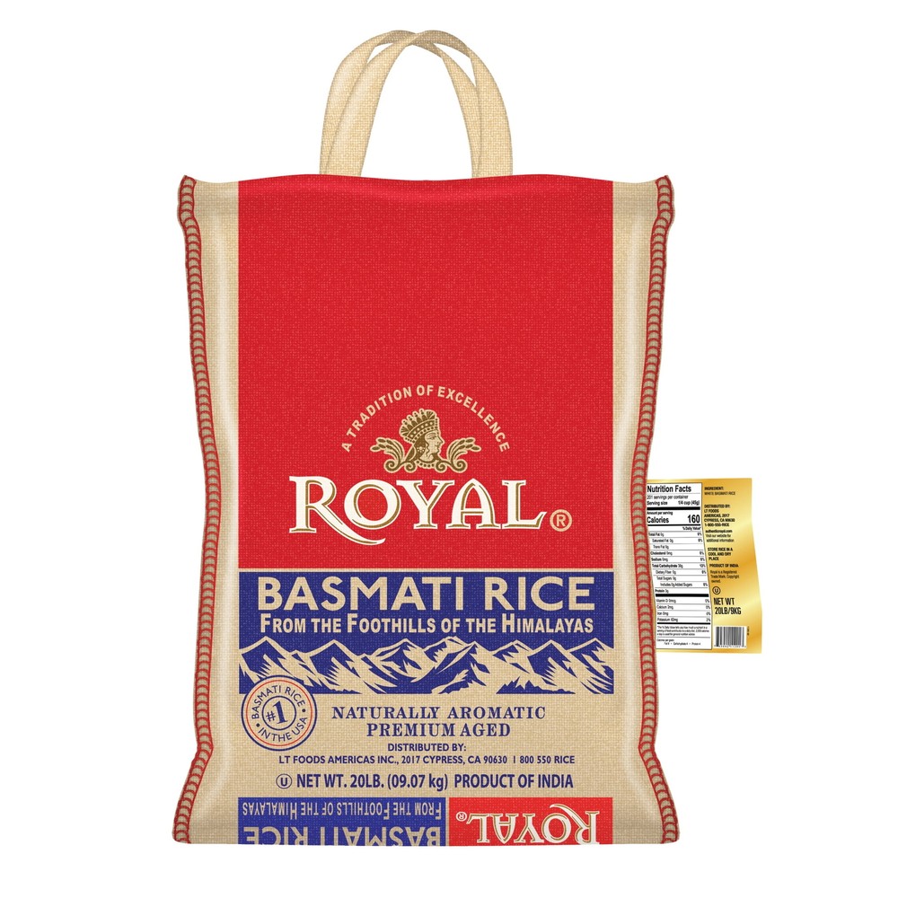 Authentic Basmati White Rice, 20 Lbs