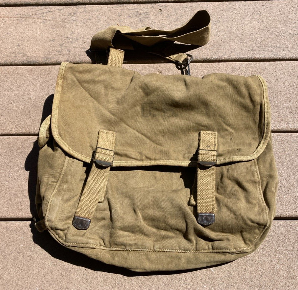 ORIGINAL WWII US Army M1936 MUSETTE BAG w/ Strap Field Gear Equipment ID'D