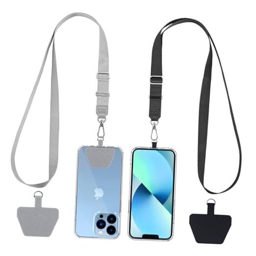Phone Lanyard 2 Pack-2× Adjustable Neck Strap,2× Phone 21.65" Black+gray