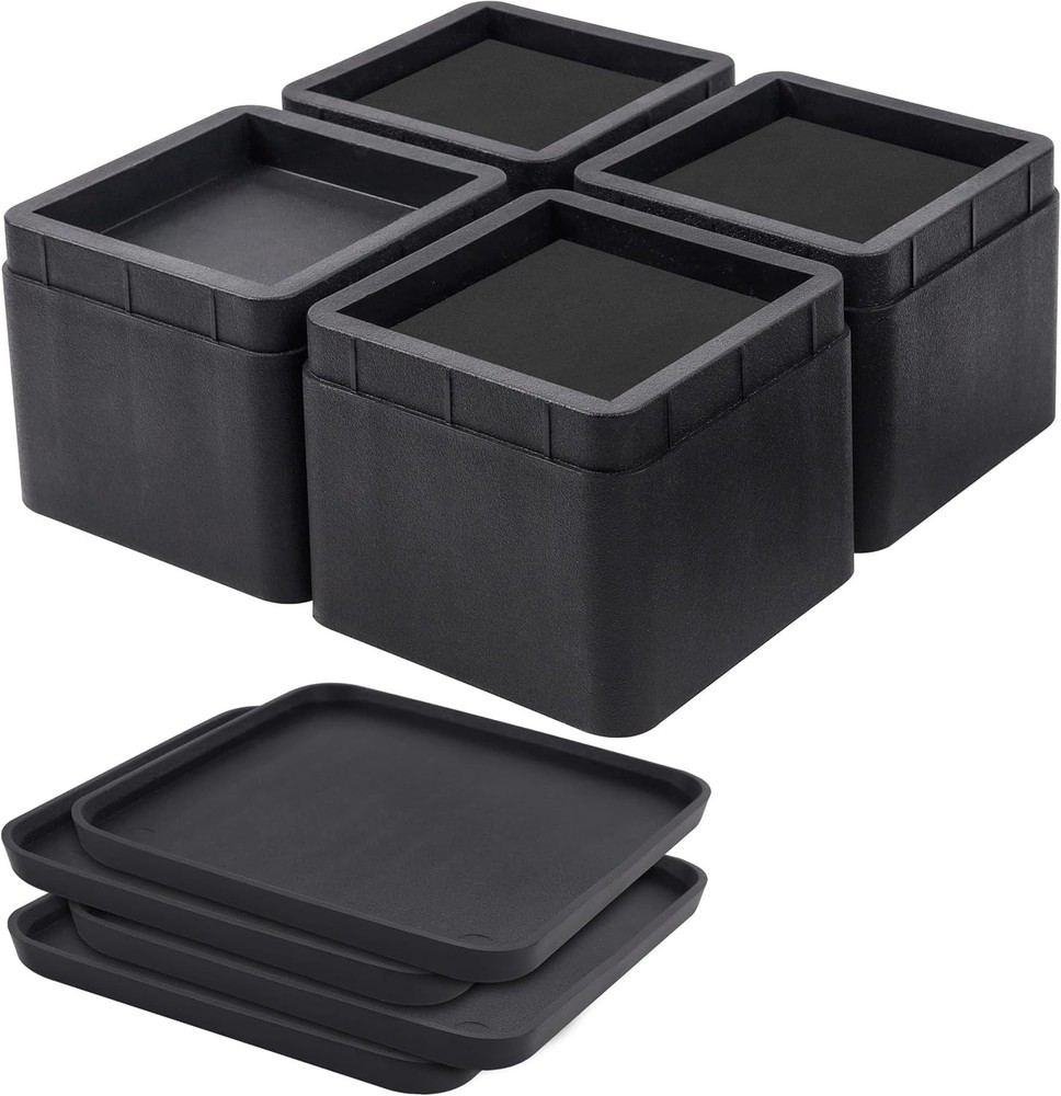 3 Inch Black Bed Risers - Heavy Duty Stackable Elevators for Under-Bed Storage