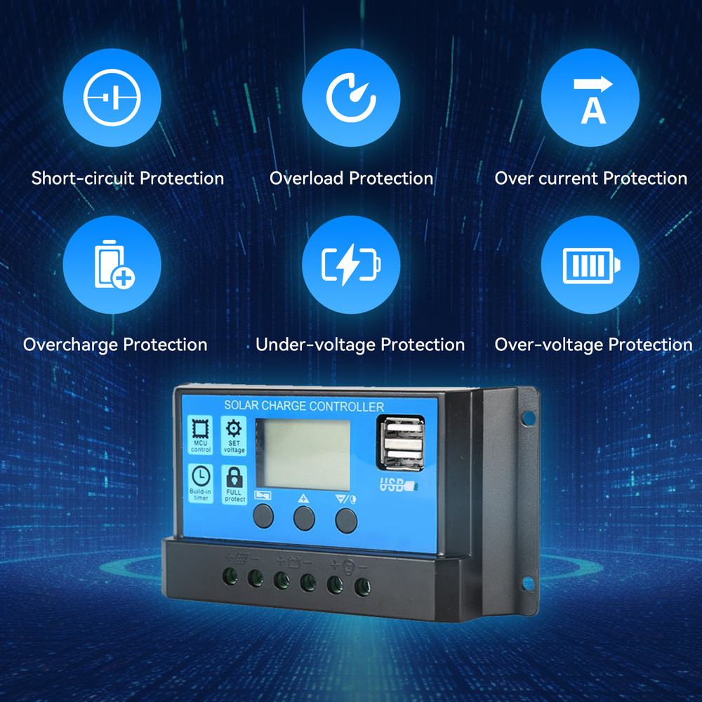 30A Solar Panel Battery Regulator 12V 24V PWM Controller Dual USB LCD
