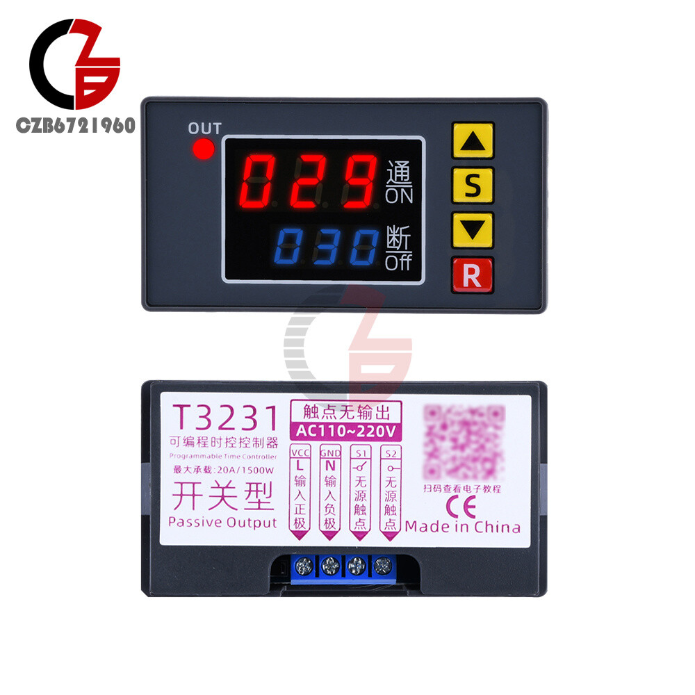 110-220V 12/24V Digital Time Delay Relay Cycle Timer Control Switch Programmable