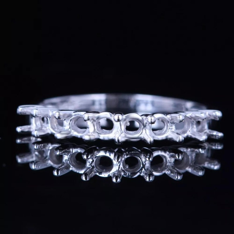 925 Sterling Silver 3mm Round Shape Semi Mount Half Eternity Band Stackable Ring