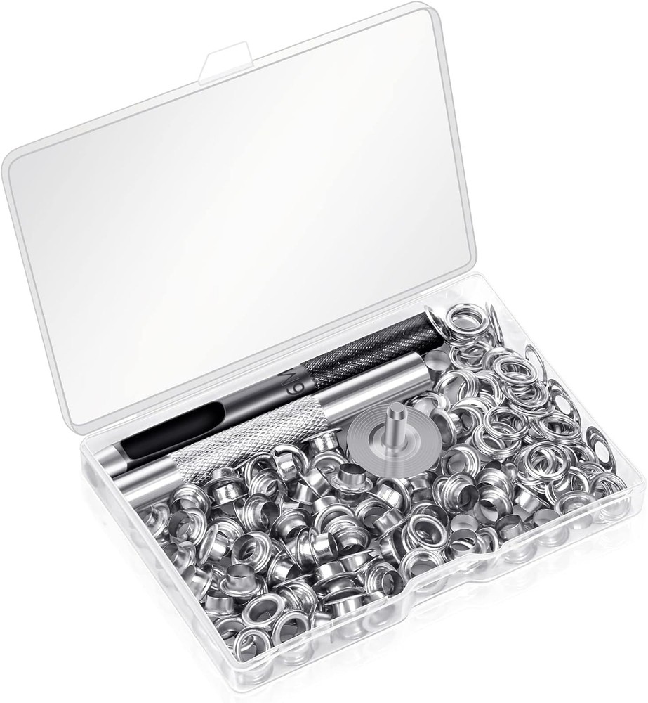120 Sets Grommet Tool Kit 1/4 Inch Eyelets with Setting Tools and Storage Box